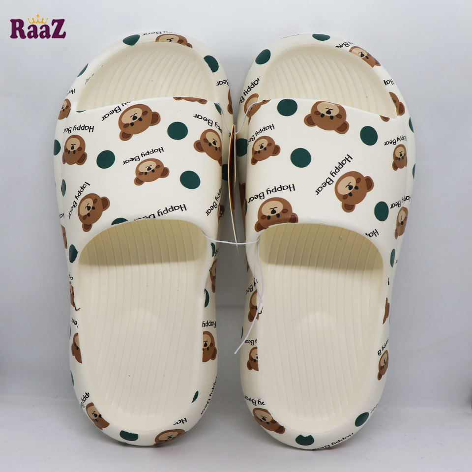 Picture of White Happy Bear Printed Comfortable Waterproof Washable Slide Slipper Sandal