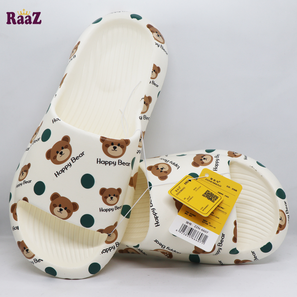Picture of White Happy Bear Printed Comfortable Waterproof Washable Slide Slipper Sandal