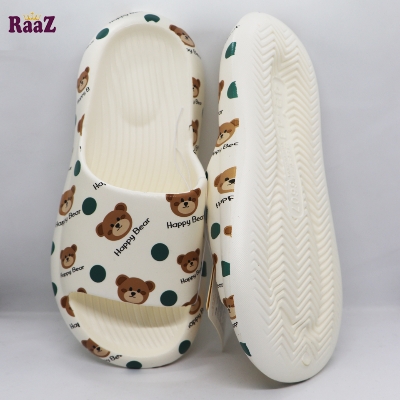 Picture of White Happy Bear Printed Comfortable Waterproof Washable Slide Slipper Sandal