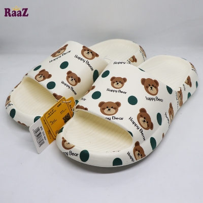 Picture of White Happy Bear Printed Comfortable Waterproof Washable Slide Slipper Sandal