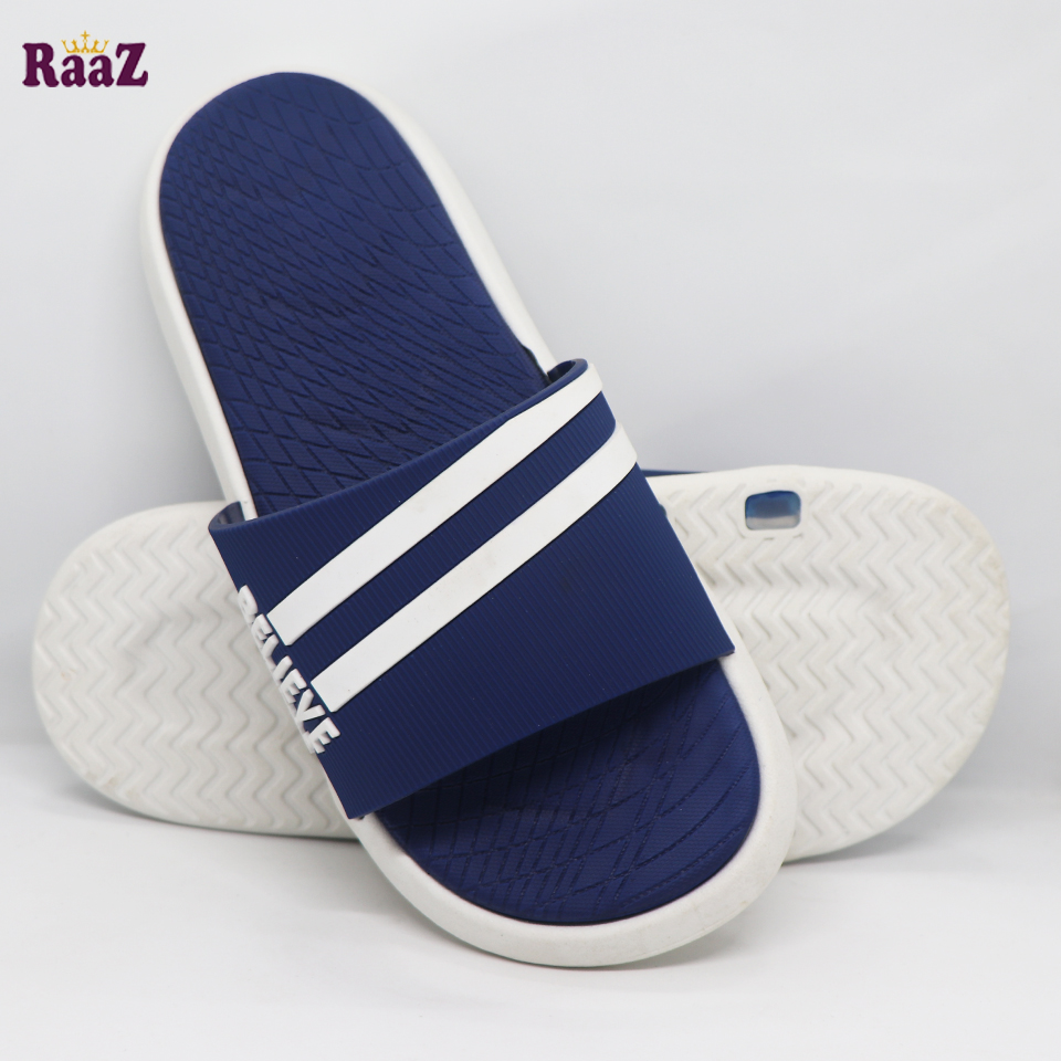 Picture of Navy Blue Believe Two Stripe Comfortable Waterproof Washable Slide Slipper Sandal