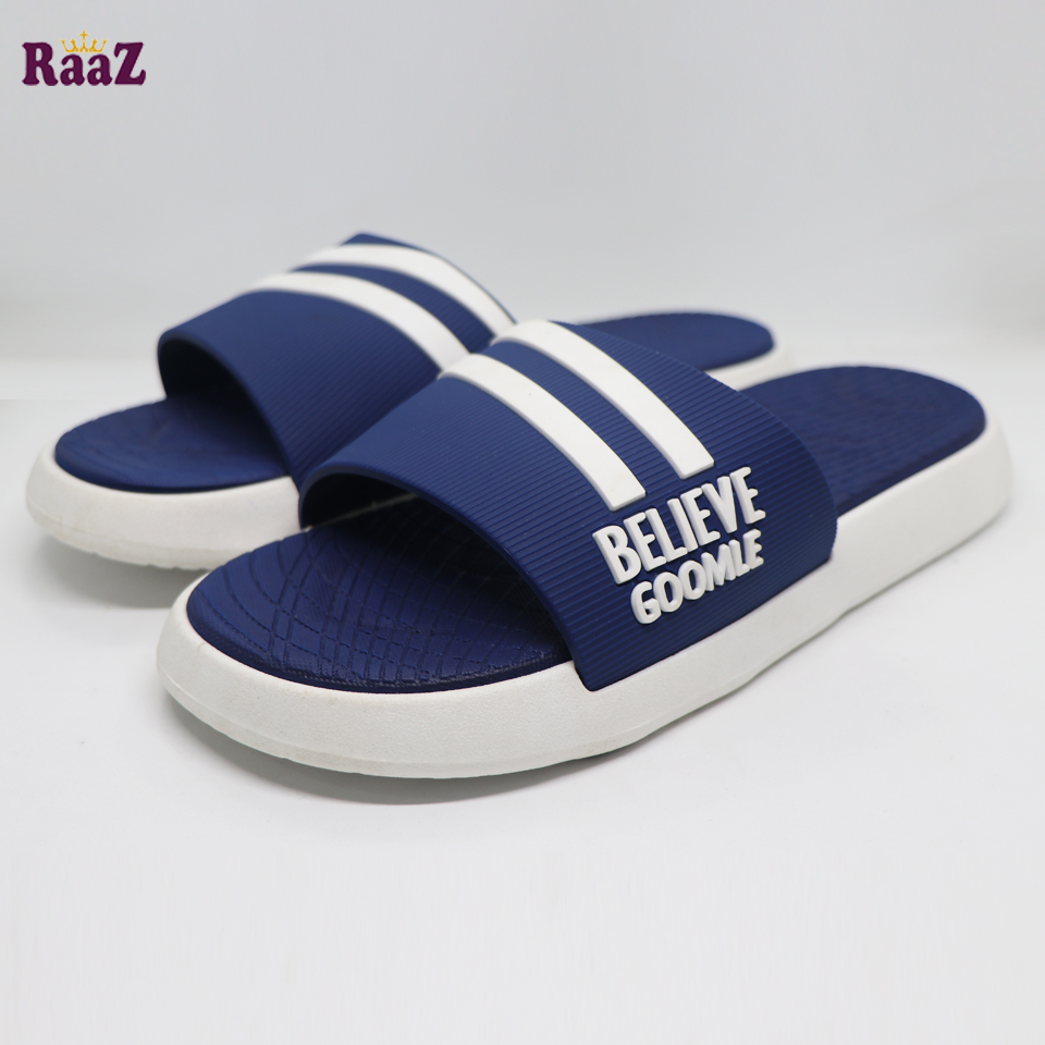 Picture of Navy Blue Believe Two Stripe Comfortable Waterproof Washable Slide Slipper Sandal