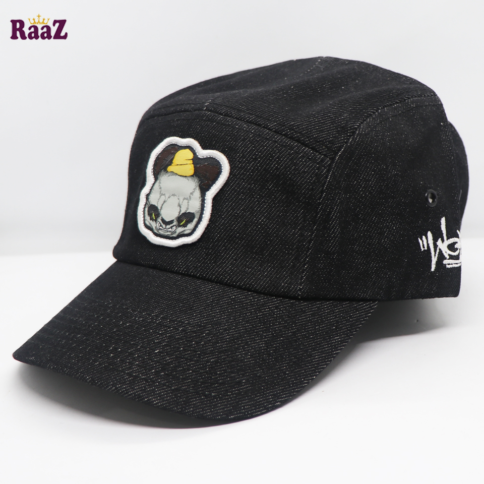 Picture of Black Angry Panda Logo Denim Fabrics Curved Visor Cap