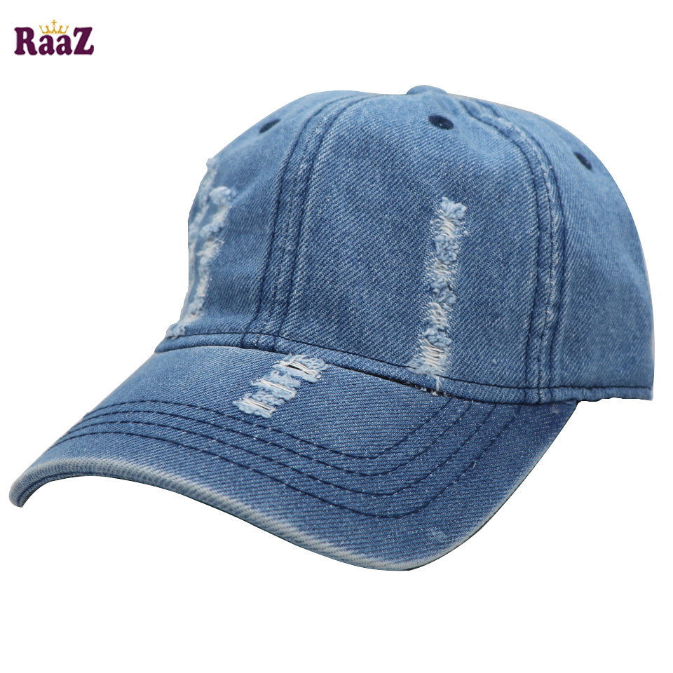 Picture of Sky Blue Ripped Jeans Denim Curved Visor Cap