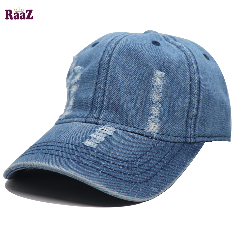 Picture of Sky Blue Ripped Jeans Denim Curved Visor Cap