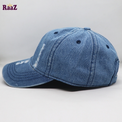 Picture of Sky Blue Ripped Jeans Denim Curved Visor Cap