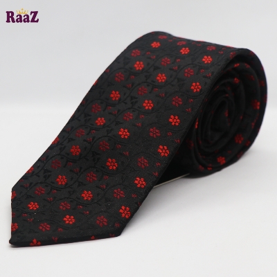 Picture of Black Red Small Flower Embroidery Design Formal Tie For Men