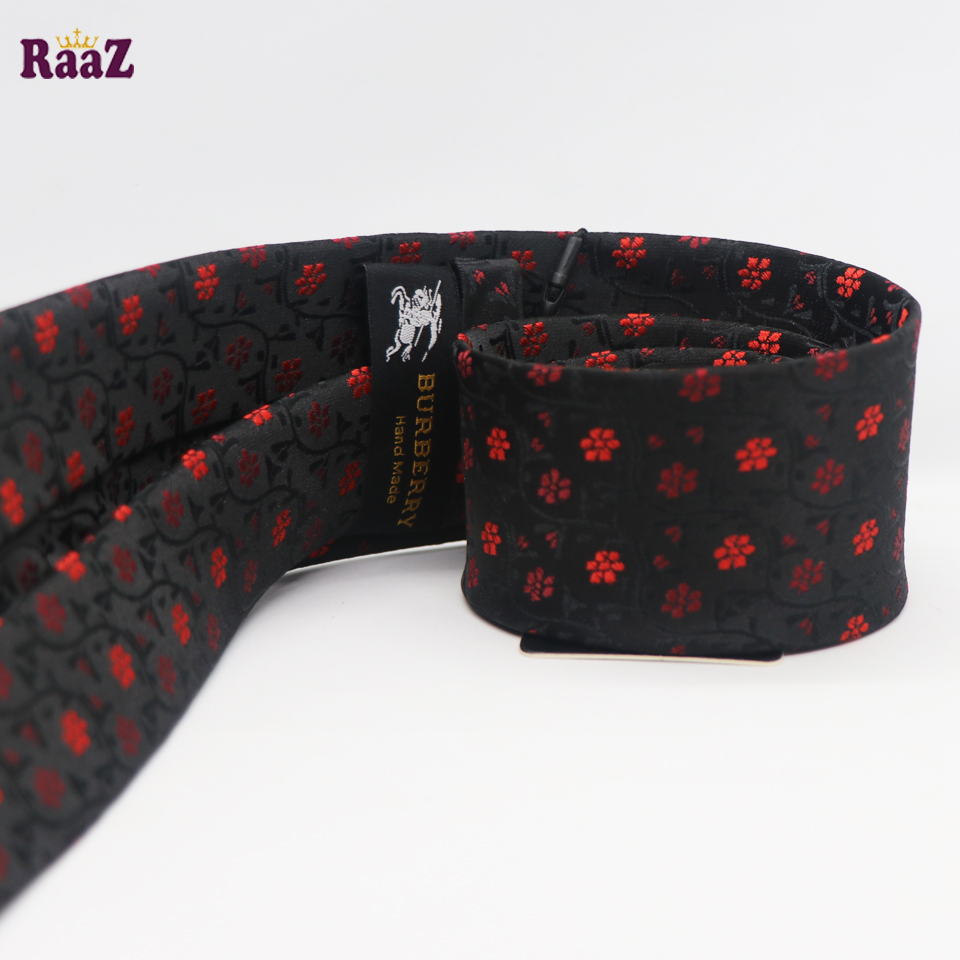 Picture of Black Red Small Flower Embroidery Design Formal Tie For Men
