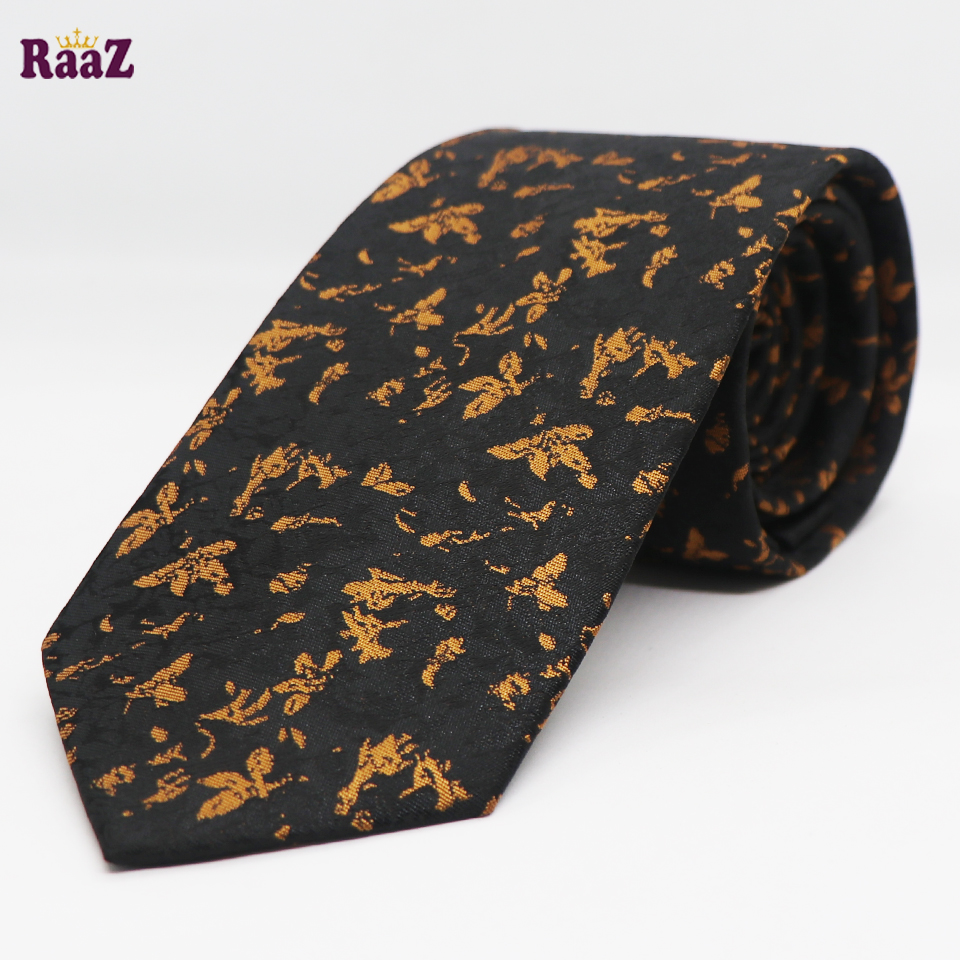 Picture of Black Yellow Small Flower Design Formal Tie For Men
