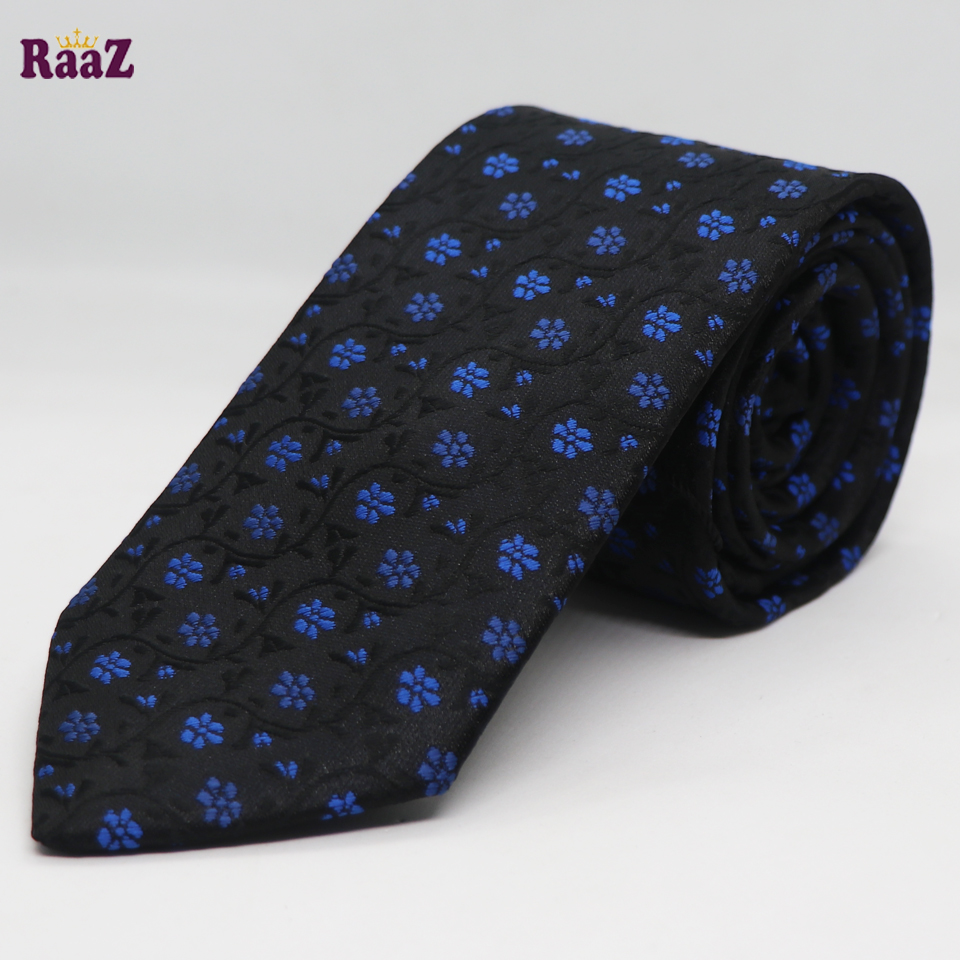 Picture of Black Blue Small Flower Premium Embroidery Design Formal Tie For Men