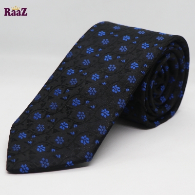 Picture of Black Blue Small Flower Premium Embroidery Design Formal Tie For Men
