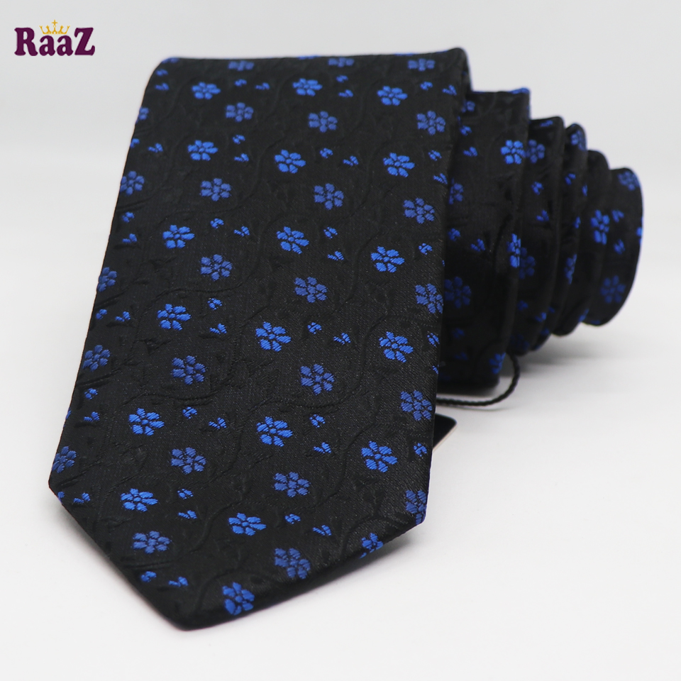 Picture of Black Blue Small Flower Premium Embroidery Design Formal Tie For Men
