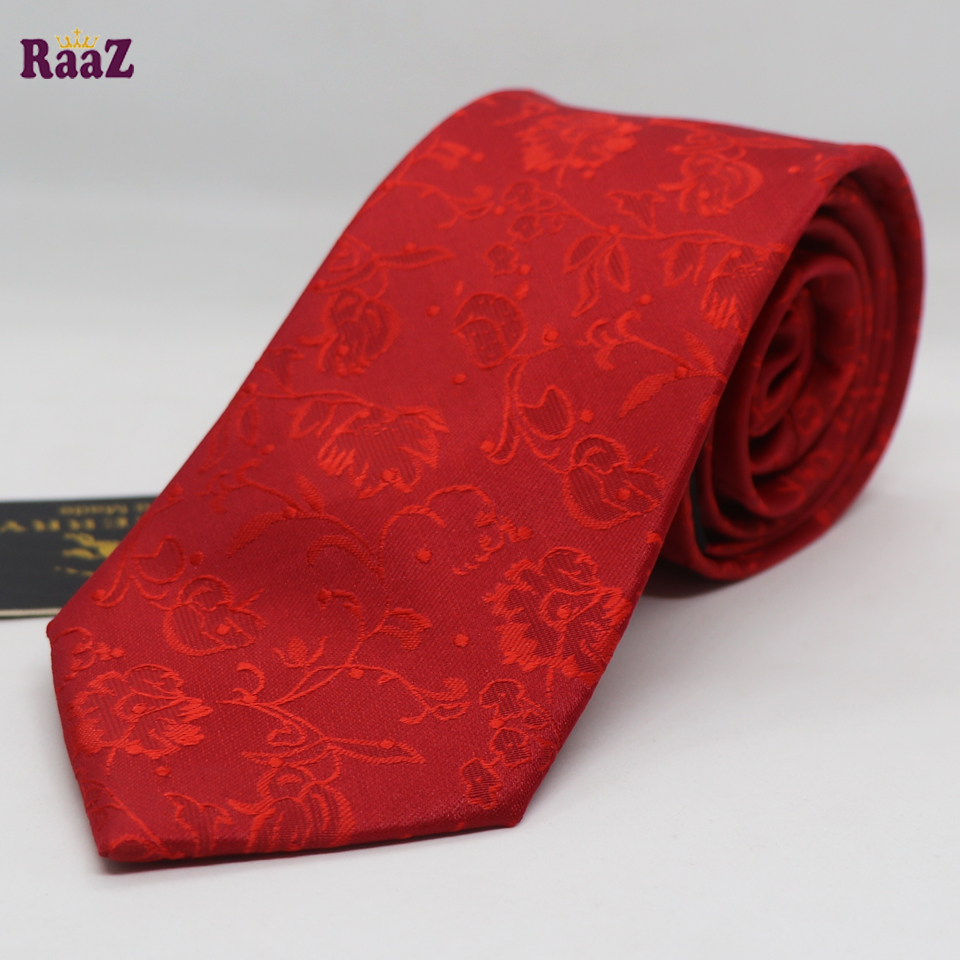 Picture of Red Plain Flower Embroidery Design Formal Tie For Men