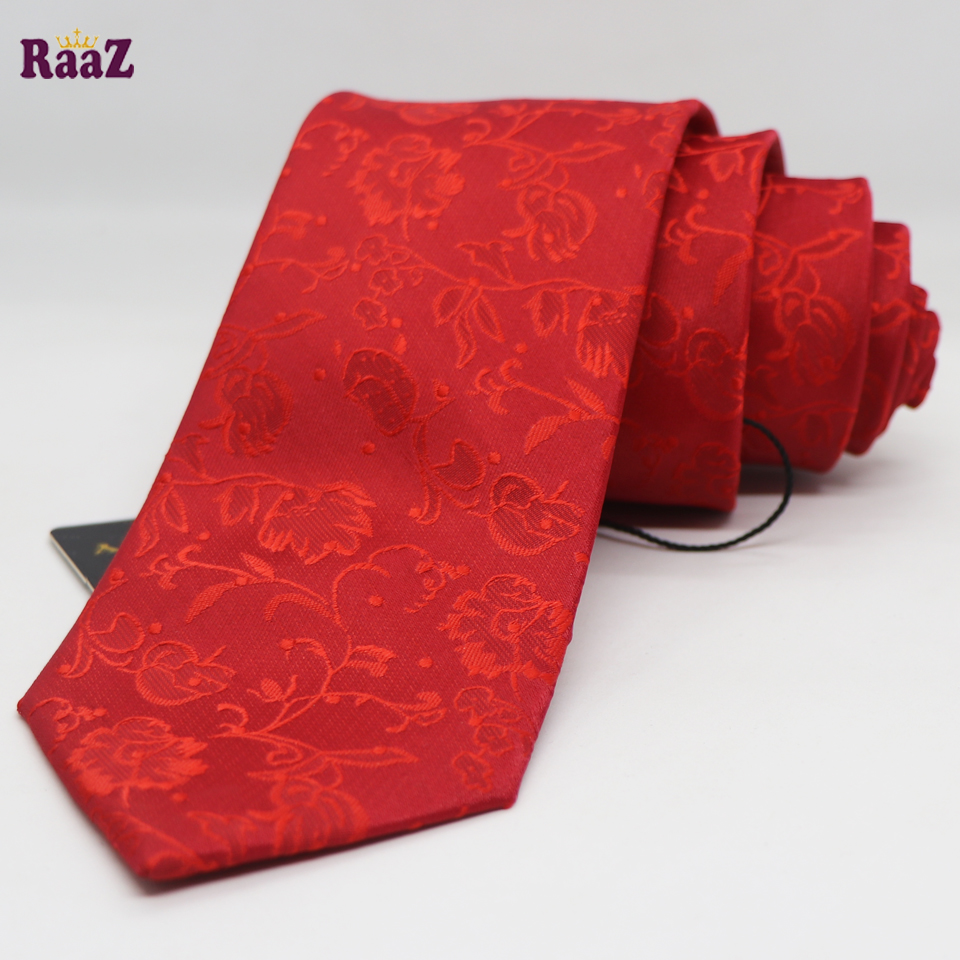 Picture of Red Plain Flower Embroidery Design Formal Tie For Men