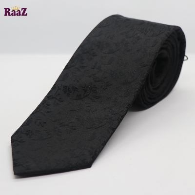 Picture of Full Black Flower Design Formal Tie For Men