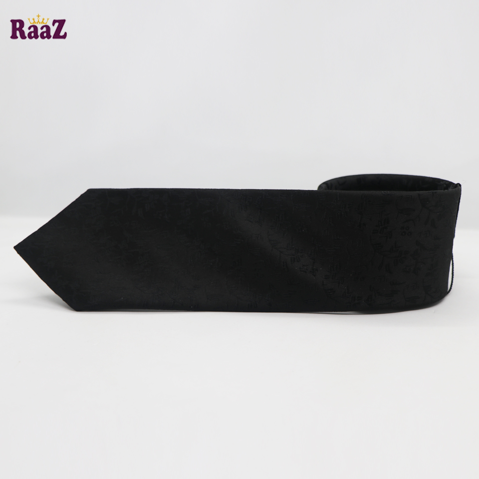 Picture of Full Black Flower Design Formal Tie For Men