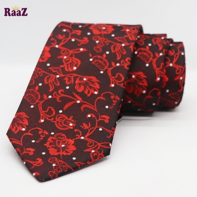 Picture of Maroon Flower White Dot Embroidery Design Formal Tie For Men
