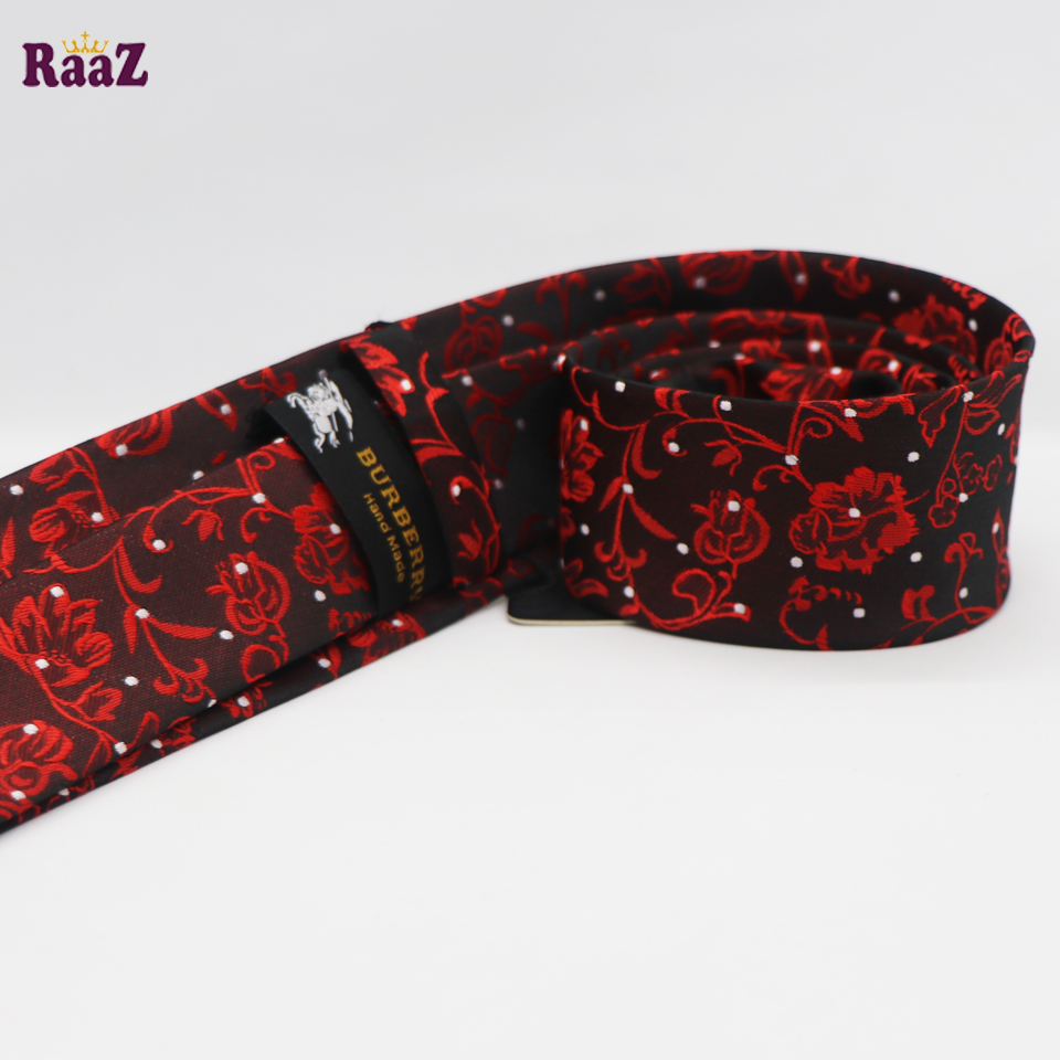 Picture of Maroon Flower White Dot Embroidery Design Formal Tie For Men