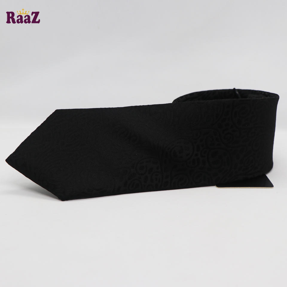 Picture of Full Black Premium Flower Design Formal Tie For Men