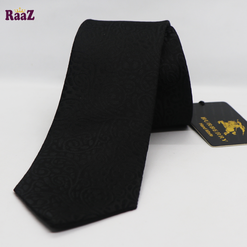 Picture of Full Black Premium Flower Design Formal Tie For Men