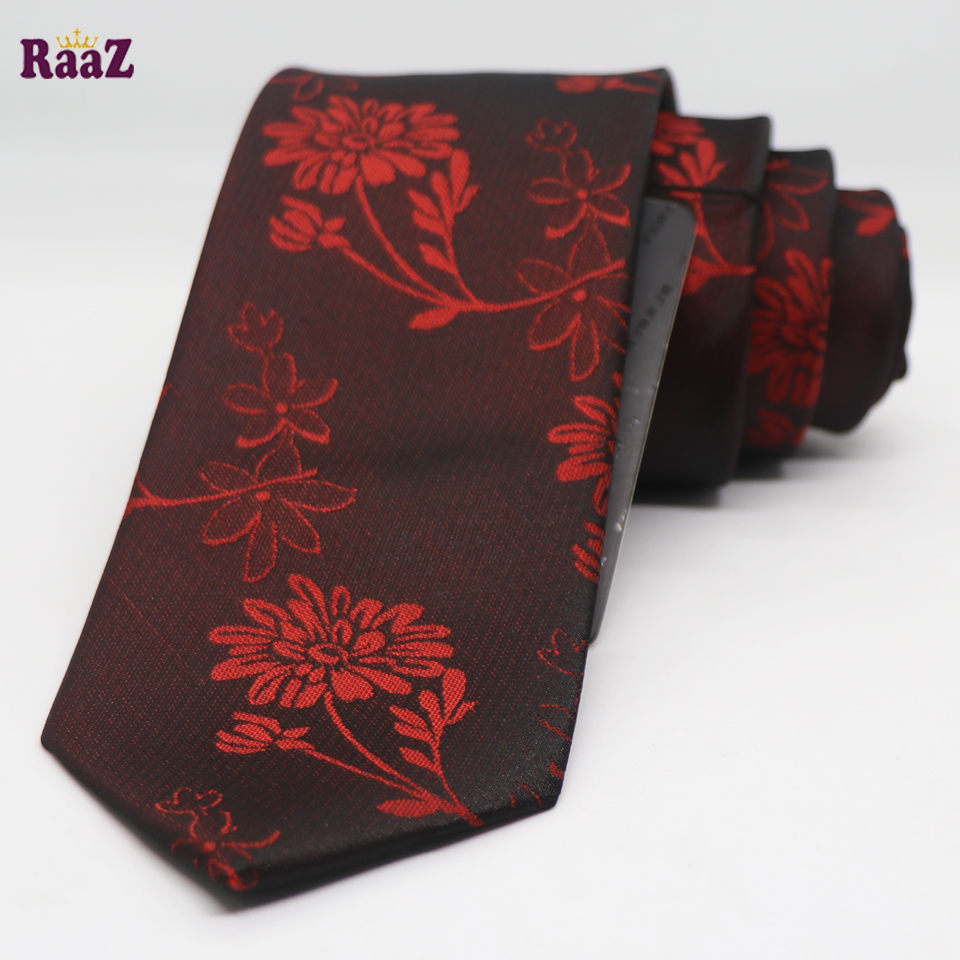 Picture of Maroon Printed Big Flower Design Formal Tie For Men