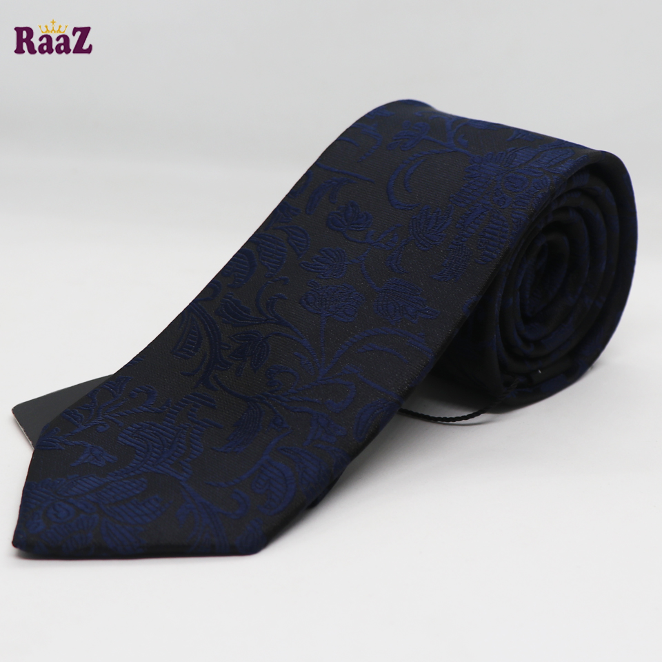 Picture of Black Navy Blue Flower Design Formal Tie For Men