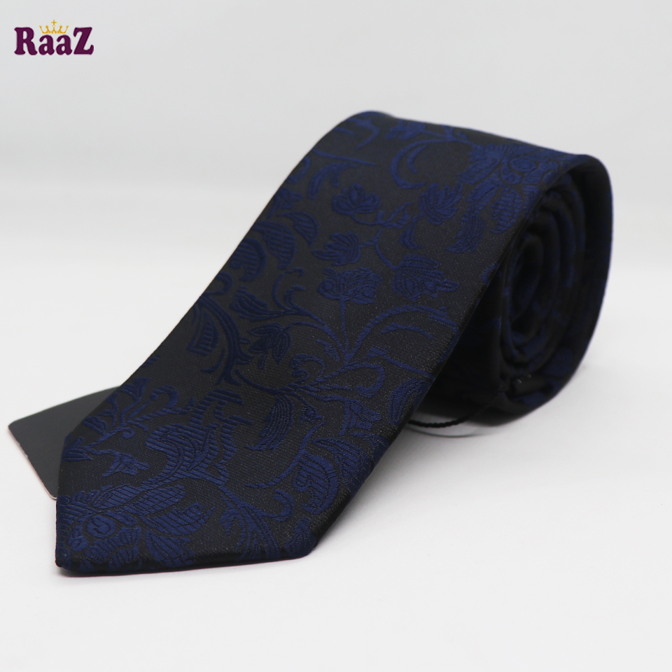 Picture of Black Navy Blue Flower Design Formal Tie For Men