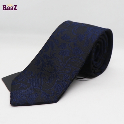 Picture of Black Navy Blue Flower Design Formal Tie For Men