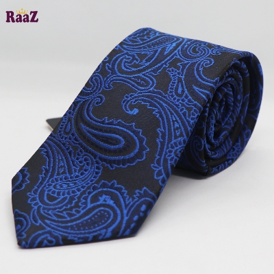 Picture of Black Blue Flower Embroidery Design Formal Tie For Men