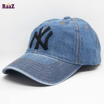 Picture of NY Light Blue Denim Embroidery Logo Curved Visor Cap