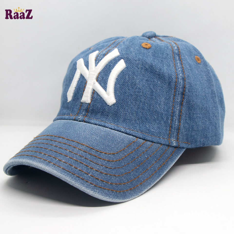 Picture of NY Light Blue Denim Embroidery Logo Curved Visor Cap