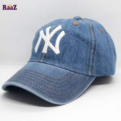 Picture of NY Light Blue Denim Embroidery Logo Curved Visor Cap