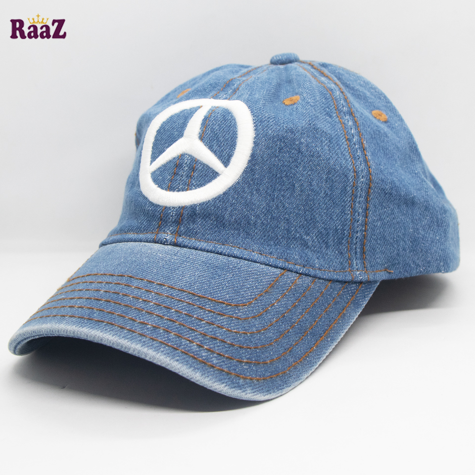 Picture of Mercedes Light Blue Denim Embroidery Logo Curved Visor Cap