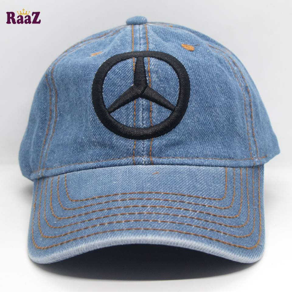 Picture of Mercedes Light Blue Denim Embroidery Logo Curved Visor Cap