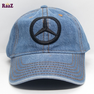 Picture of Mercedes Light Blue Denim Embroidery Logo Curved Visor Cap