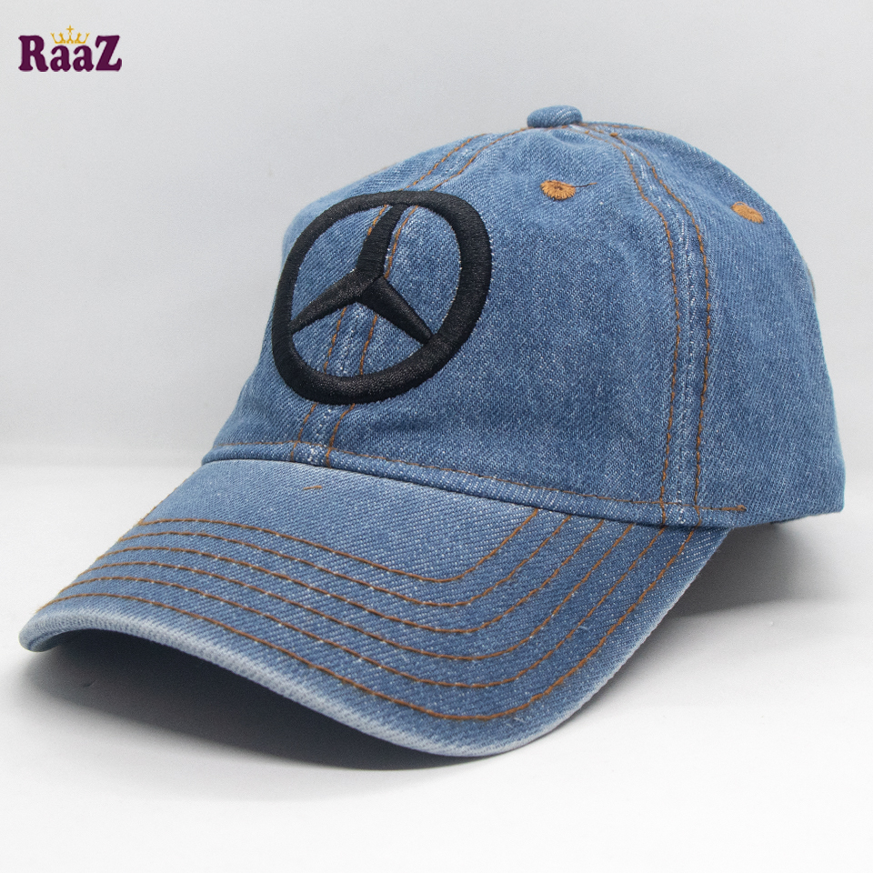 Picture of Mercedes Light Blue Denim Embroidery Logo Curved Visor Cap