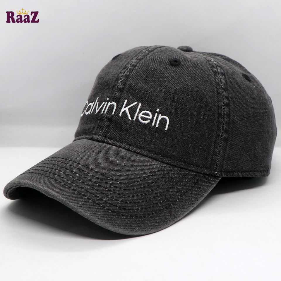 Picture of Light Dark Black Denim Embroidery Logo Curved Visor Cap