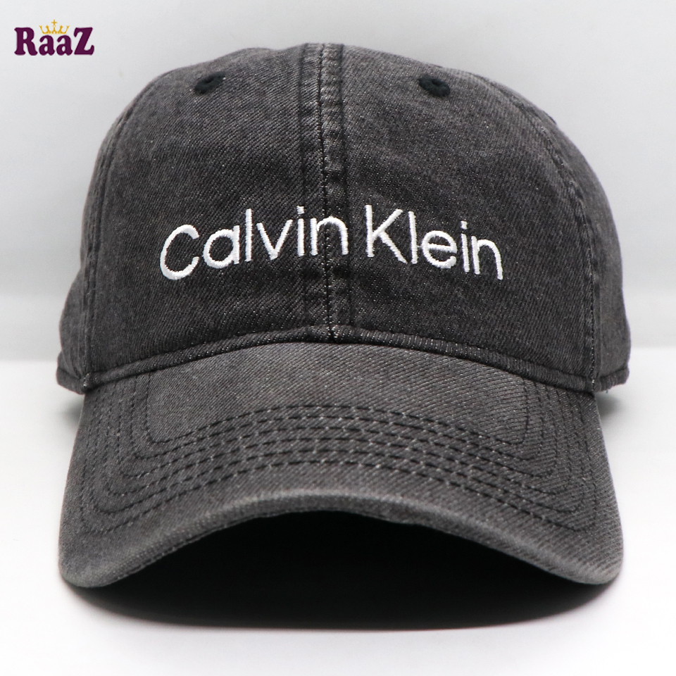 Picture of Light Dark Black Denim Embroidery Logo Curved Visor Cap