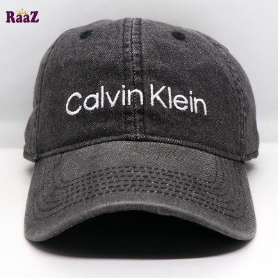 Picture of Light Dark Black Denim Embroidery Logo Curved Visor Cap