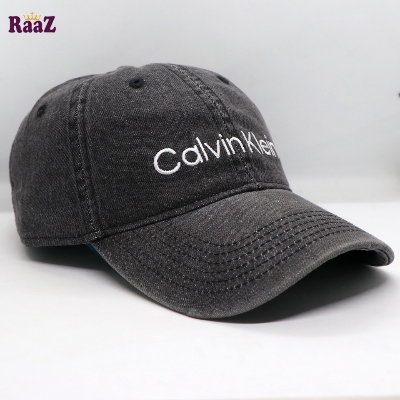 Picture of Light Dark Black Denim Embroidery Logo Curved Visor Cap