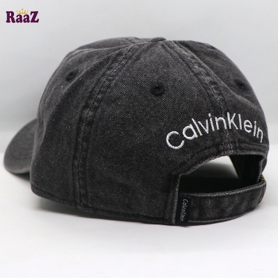 Picture of Light Dark Black Denim Embroidery Logo Curved Visor Cap