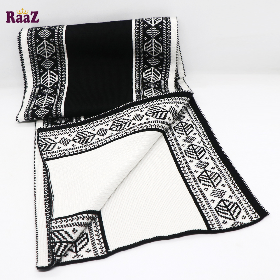 Picture of Black And White 2 in 1 design Winter Woolen Scarf, Soft Muffler Stylish Fashion Scarf For Men And Women