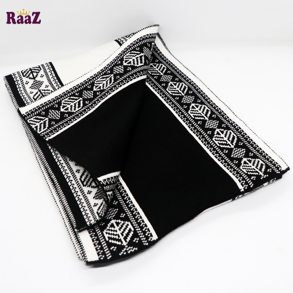 Picture of Black And White 2 in 1 design Winter Woolen Scarf, Soft Muffler Stylish Fashion Scarf For Men And Women