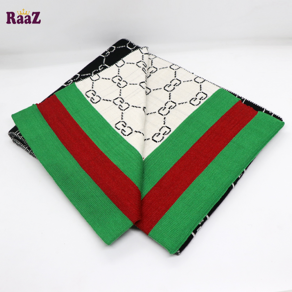 Picture of Black And White 2 in 1 design Winter Woolen Scarf, Soft Muffler Stylish Fashion Scarf For Men And Women