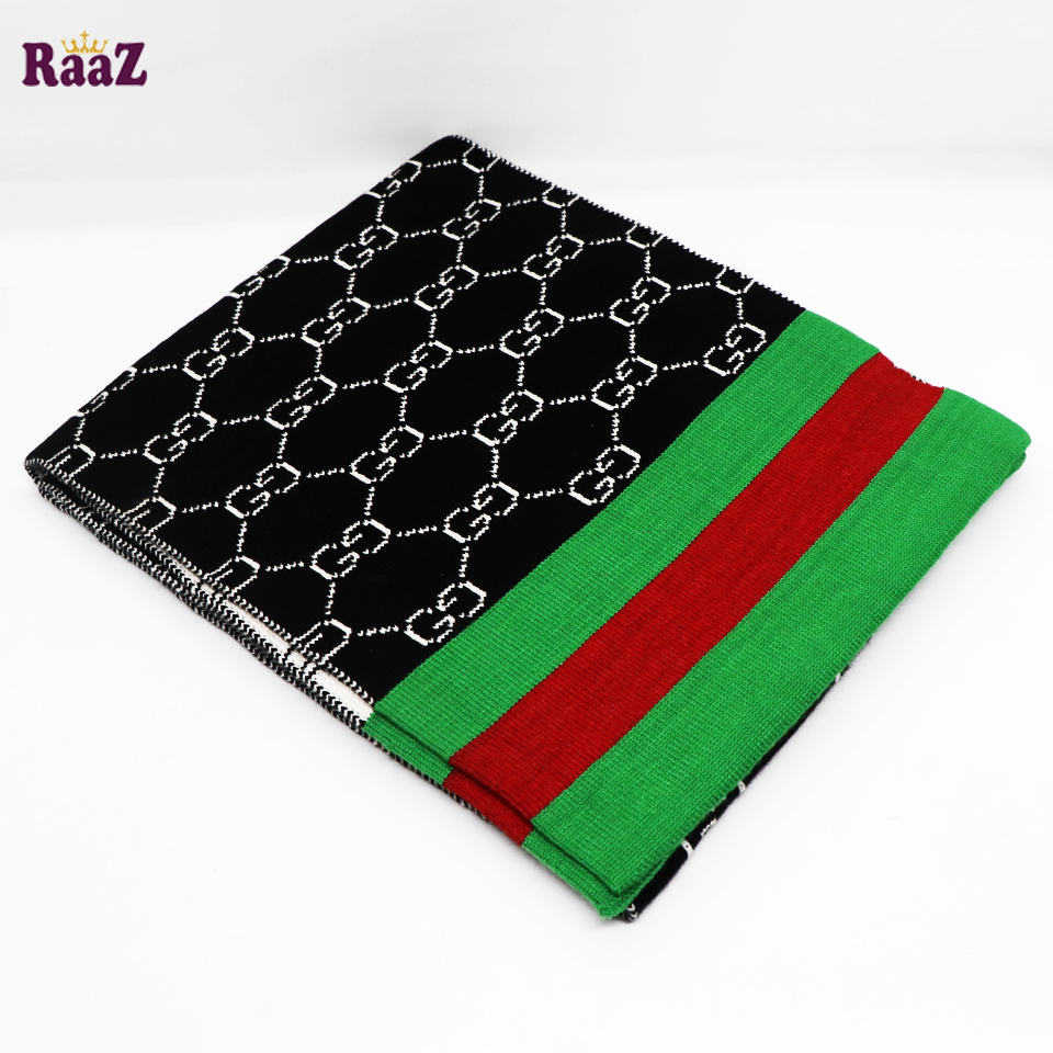 Picture of Black And White 2 in 1 design Winter Woolen Scarf, Soft Muffler Stylish Fashion Scarf For Men And Women