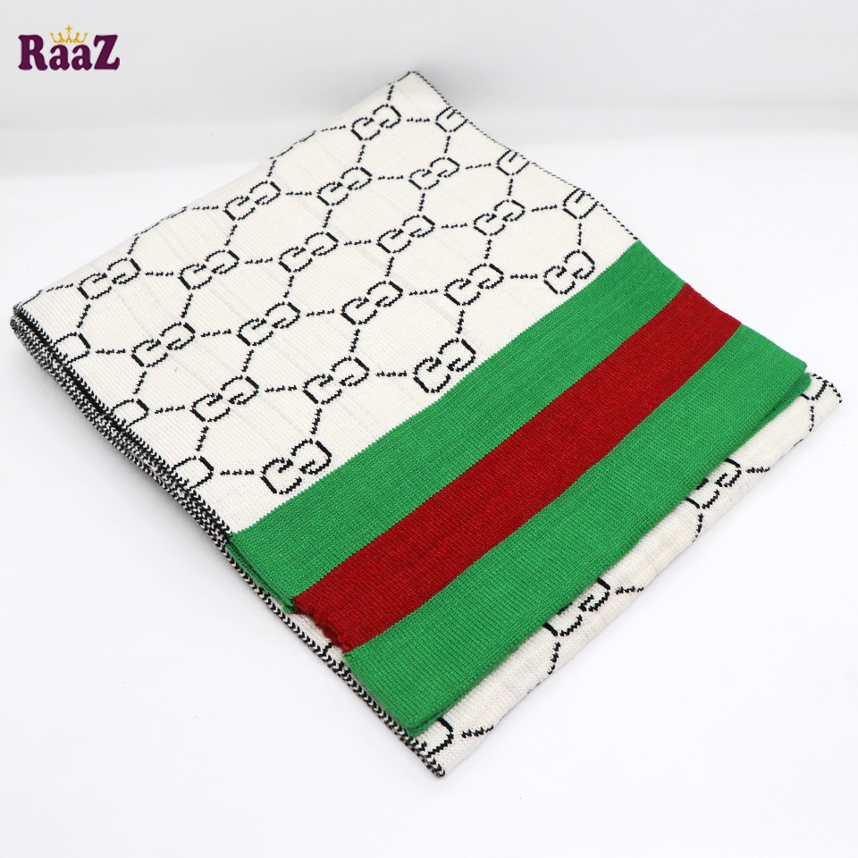 Picture of Black And White 2 in 1 design Winter Woolen Scarf, Soft Muffler Stylish Fashion Scarf For Men And Women