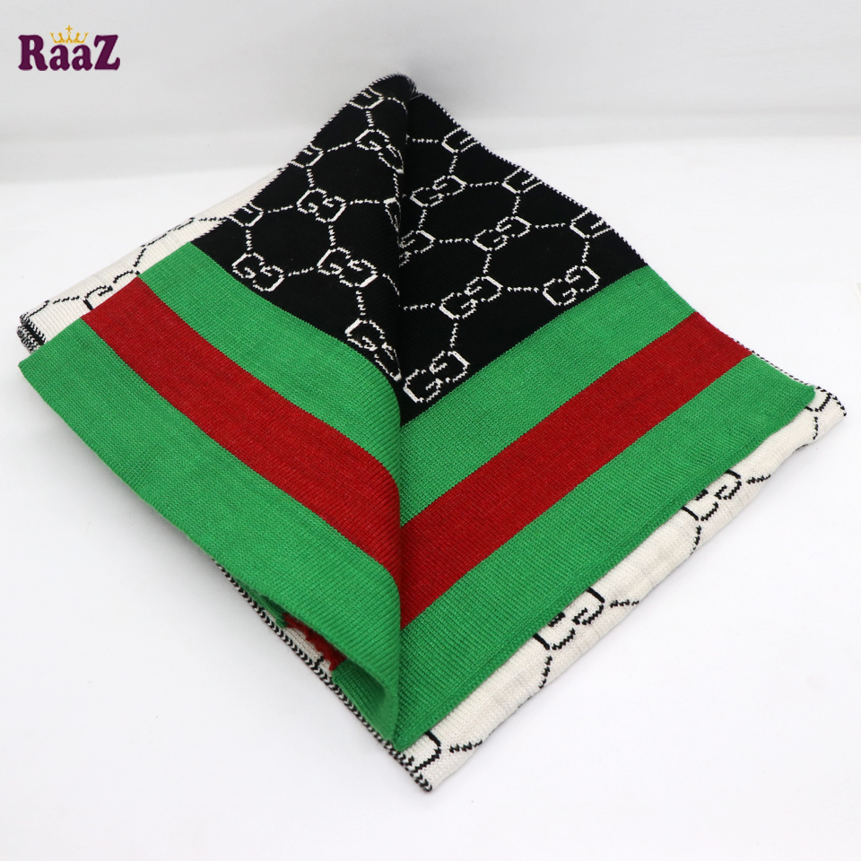 Picture of Black And White 2 in 1 design Winter Woolen Scarf, Soft Muffler Stylish Fashion Scarf For Men And Women