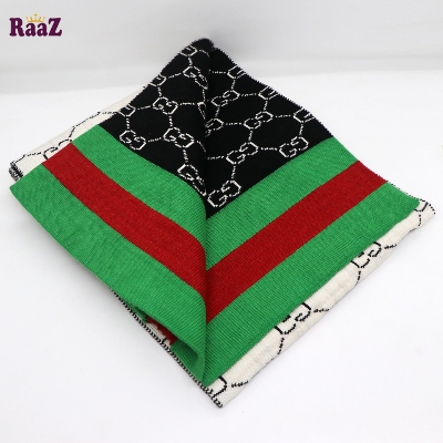 Picture of Black And White 2 in 1 design Winter Woolen Scarf, Soft Muffler Stylish Fashion Scarf For Men And Women