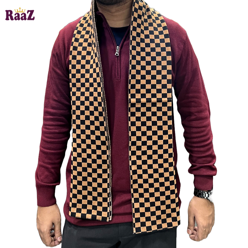 Picture of Black And Brown Trendy Check Stylish Fashion Soft Scarf, Men's And Women' Woolen Winter Muffler