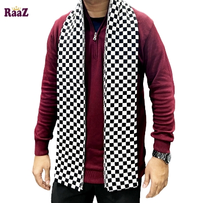 Picture of Black And White Trendy Check Stylish Fashion Soft Scarf, Men's And Women' Woolen Winter Muffler